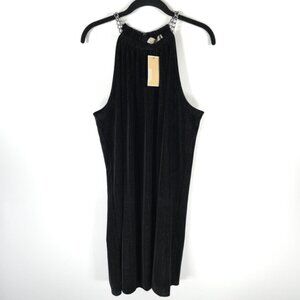 NWT MICHAEL KORS Black/Silver Velvet Chains Shoulders Straps Straight Dress‎ XL